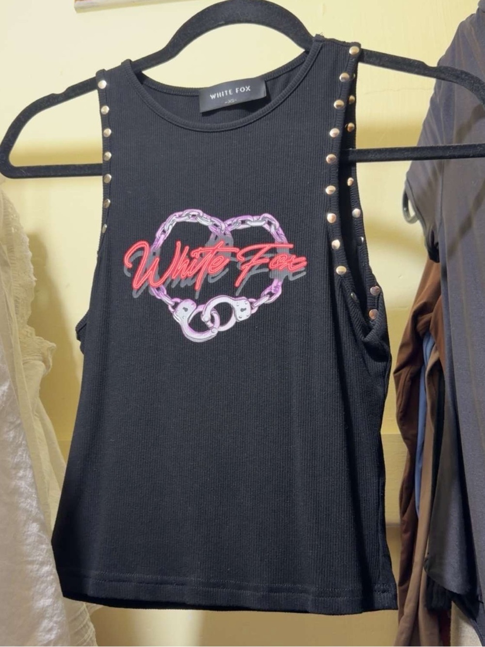 White Fox Studded Logo Tank Top - Black